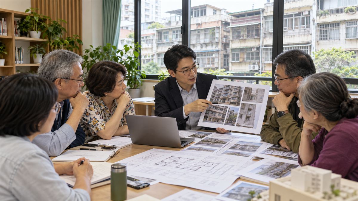 臺北市老公寓住戶與建築師討論老宅修繕及安全改善方案